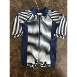 Hanna Andersson Baby One Piece Swimsuit Navy & White Stripes 3-6 Months